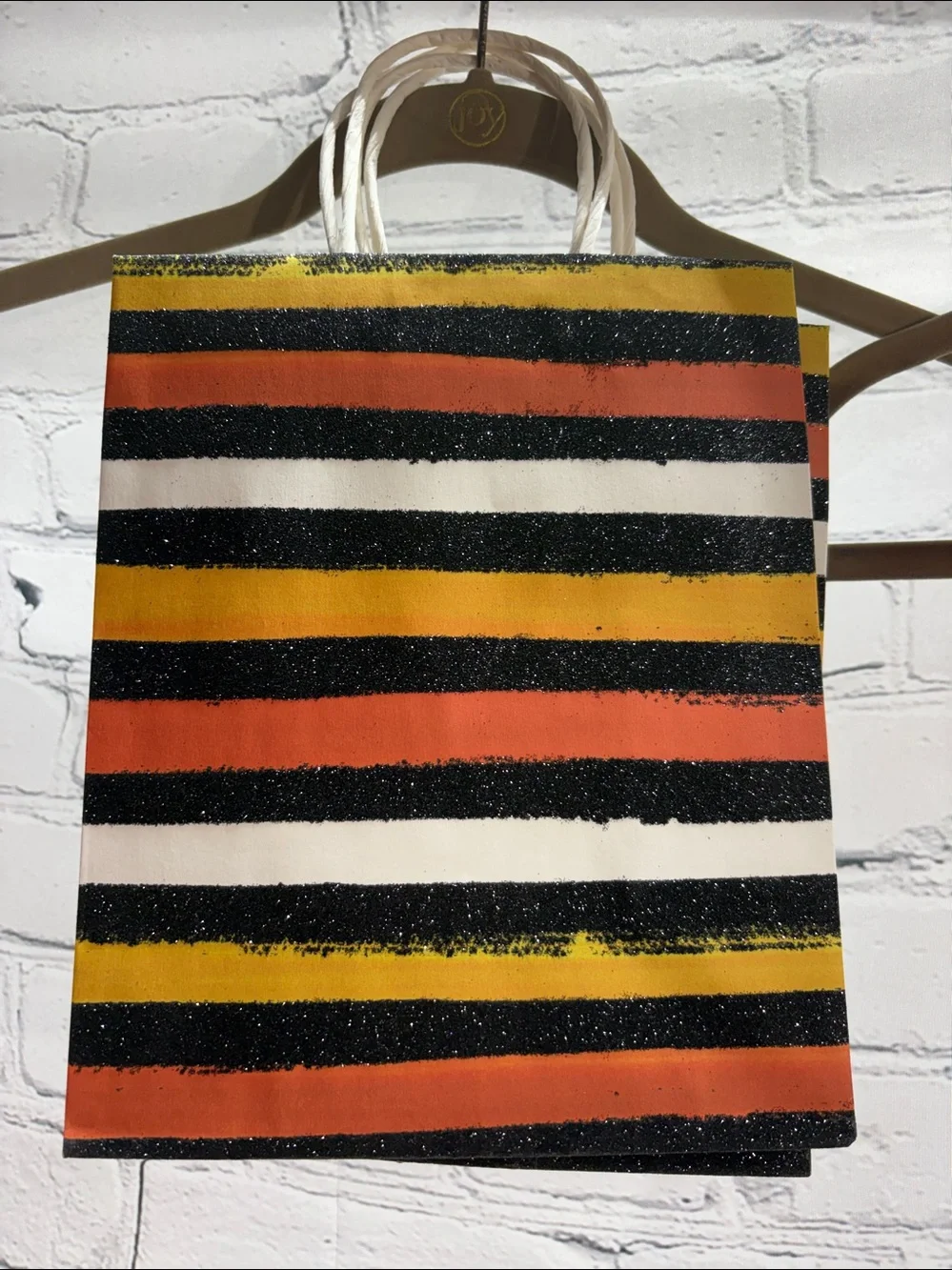 Striped (5) Hallmark Halloween gift bags Black, Orange, Yellow, White  glitter
